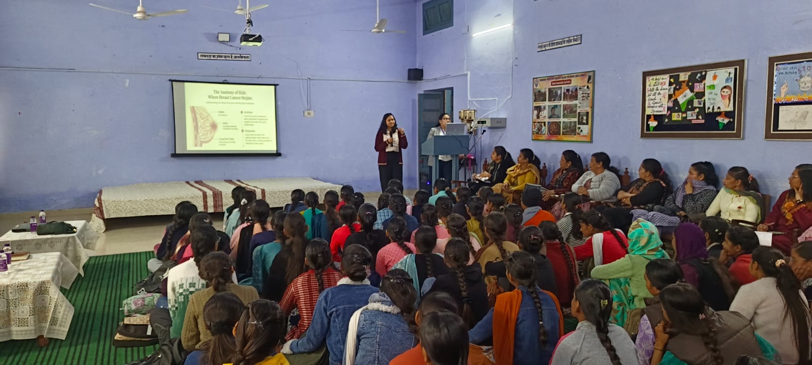 Health education session on breast-cancer awareness with students
